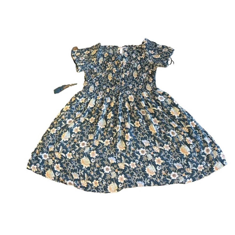 Women's Dress Medium Teal Green Floral Smocked Mini Dress Coastal Cowgirl Boho